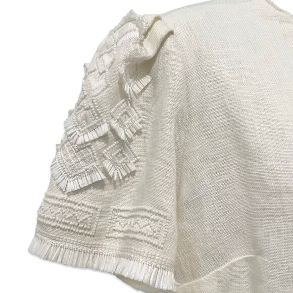 Kobi Halperin Ivory Beaded Tassel Mini Shift Linen Short Sleeve Dress size M - Picture 7 of 14